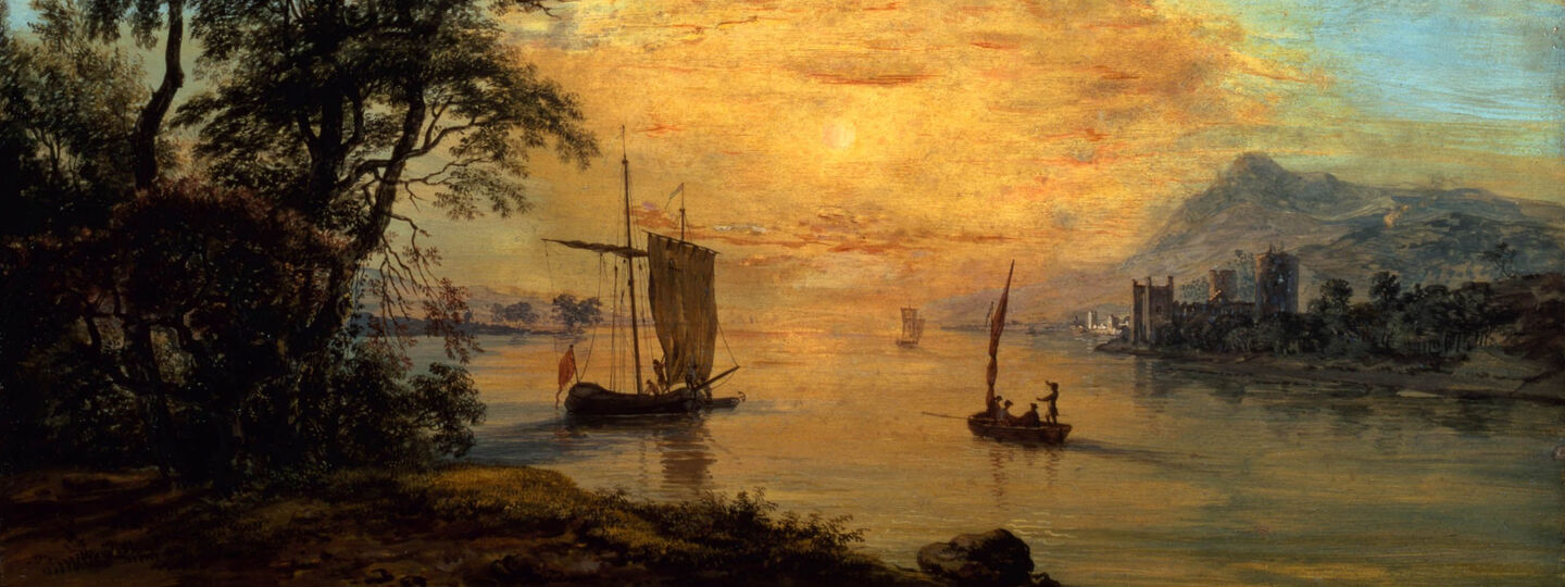 A Welsh Sunset River Landscape, by Paul Sandby