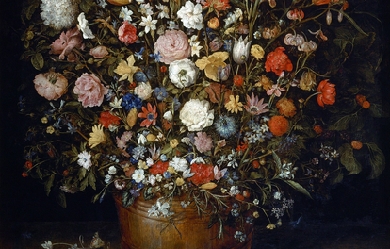 Flowers in a Wooden Vessel, by Jan Brueghel the Elder