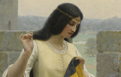 Stitching the Standard, by Edmund Blair Leighton