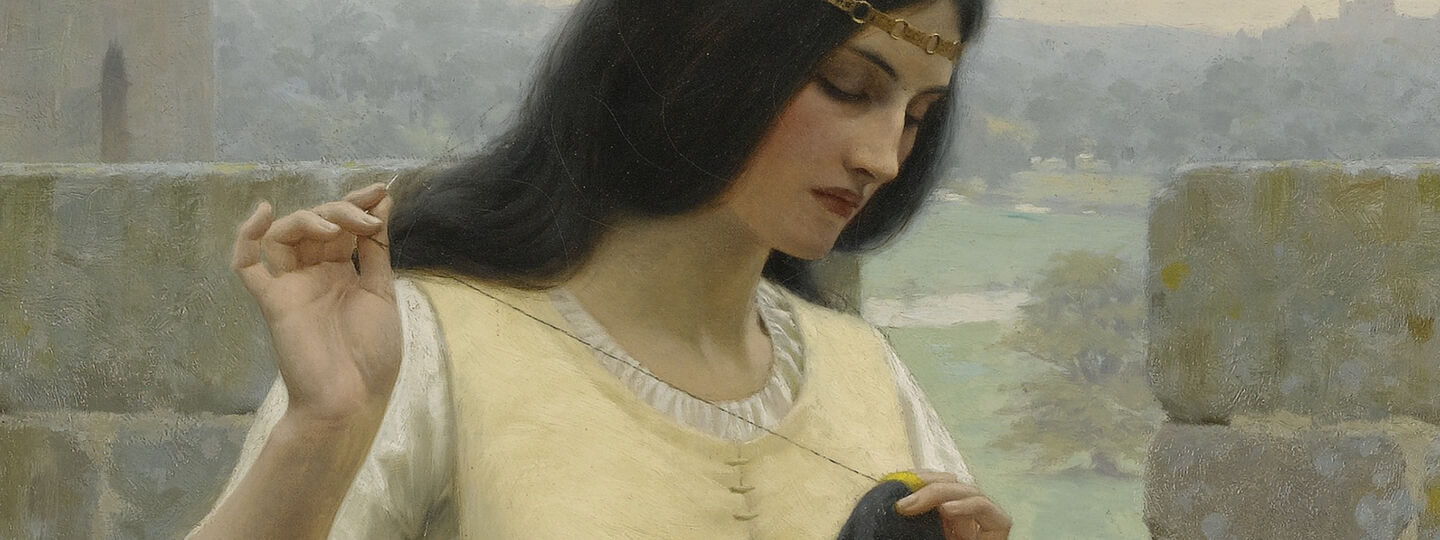 Stitching the Standard, by Edmund Blair Leighton