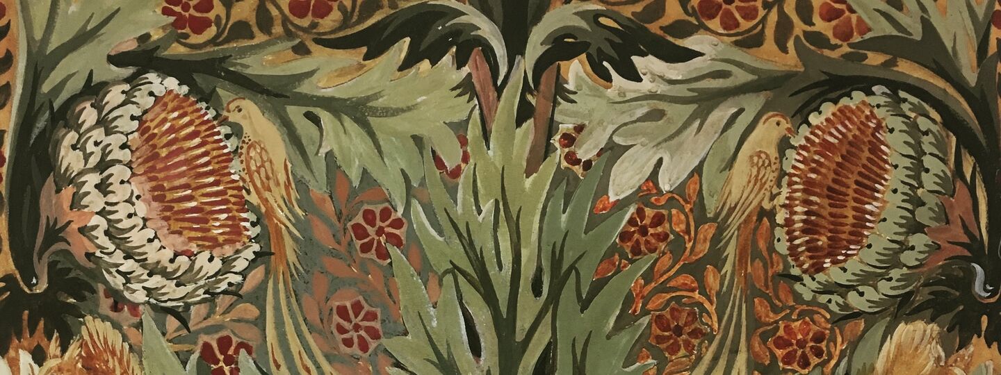 Design for Artichoke, Birds and Squirrels textile, by Arthur Heygate Mackmurdo