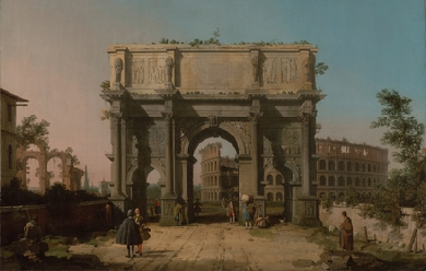 View of the Arch of Constantine with the Colosseum, by Giovanni Antonio Canal 