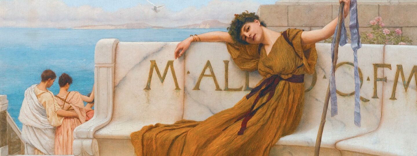 A priestess of Bacchus, by John William Godward