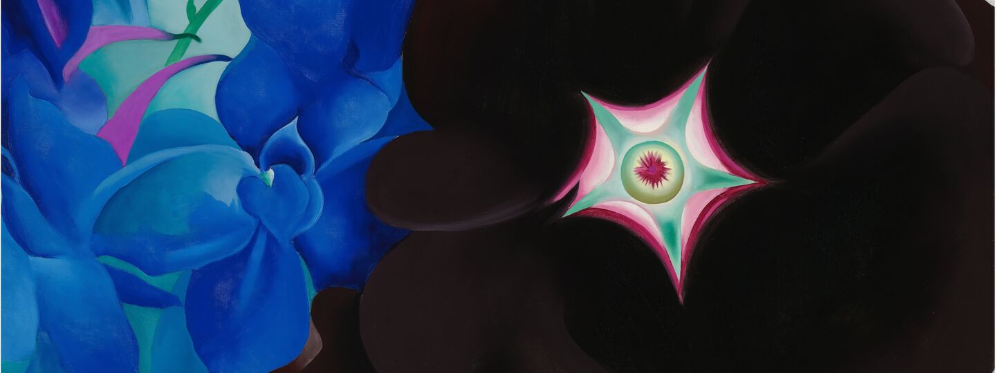 Black Hollyhock Blue Larkspur, by Georgia O'Keeffe