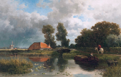 Tying up the boat near the farm, by Willem Roelofs