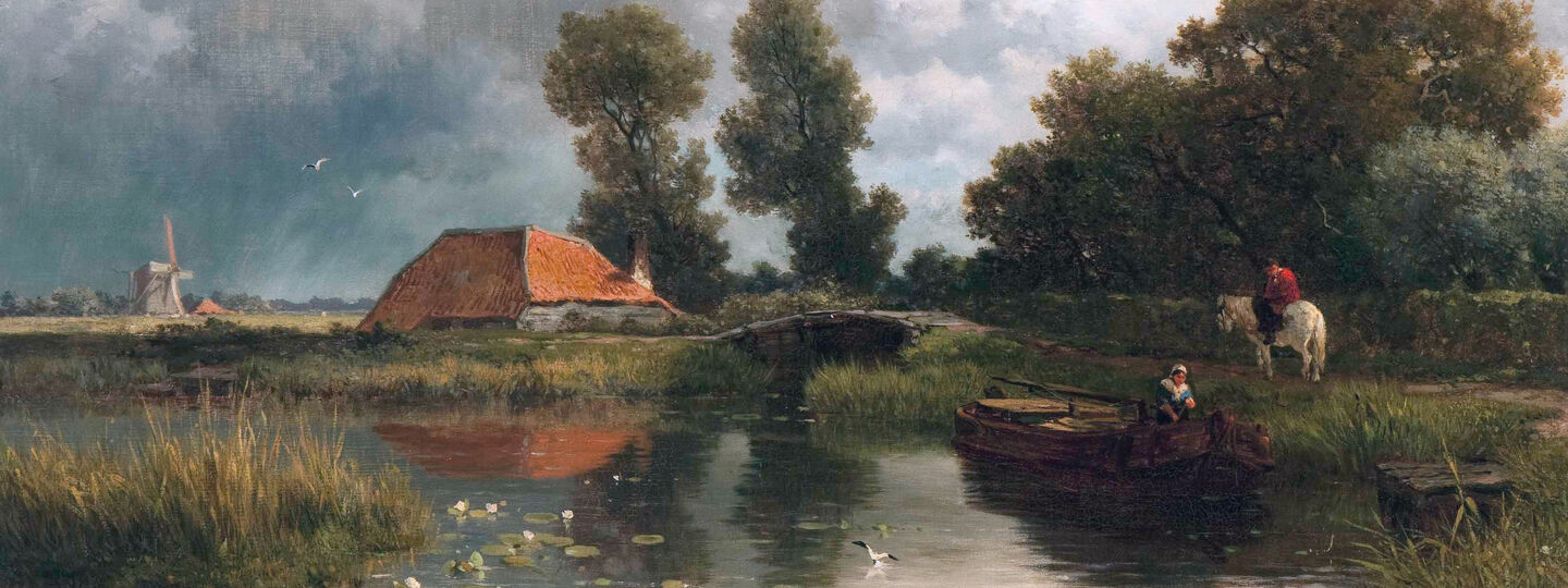 Tying up the boat near the farm, by Willem Roelofs