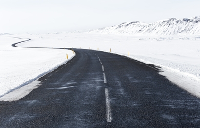 Road no nowhere in snowy winter