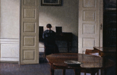 Interior with Ida Playing the Piano, by Vilhelm Hammershøi