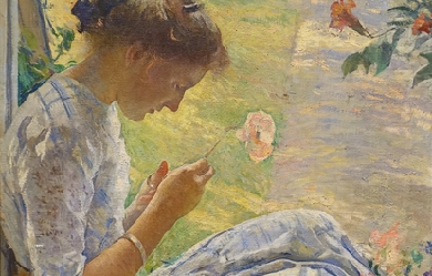 Mercie Cutting Flowers, by Edmund C. Tarbell