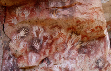 Hands at the Cuevas de las Manos upon Río Pinturas, near the town of Perito Moreno in Santa Cruz Province, Argentina, by Unknown artists