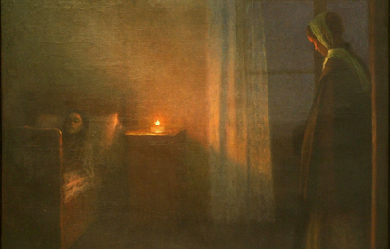 By the Girl's Bed, by Jakub Schikaneder