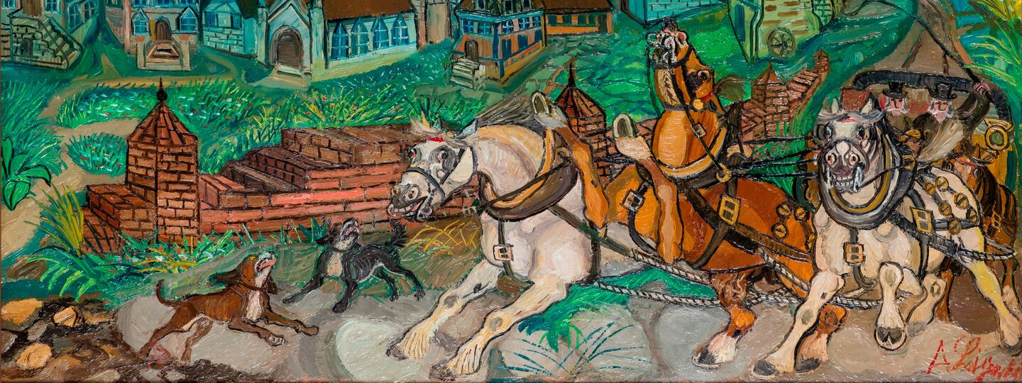 The arrival of the postilions, by Antonio Ligabue